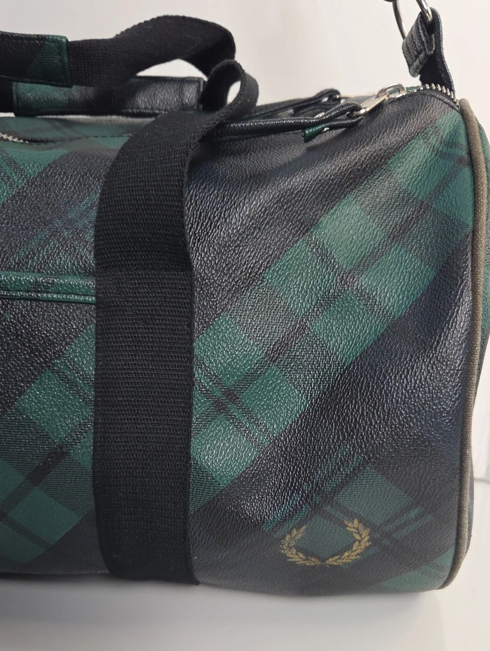 Fred Perry 'Black Watch Tartan' Barrel Duffel Bag with Shoulder Strap